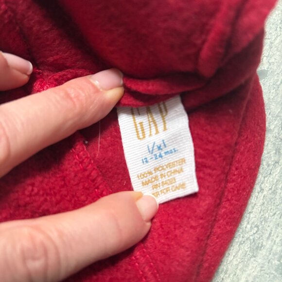 Baby Gap Fleece Pom Pom Beanie Velcro Chin Strap Red Size - Picture 6 of 7